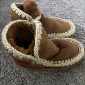 Mou Brown Shearling-Lined Moccasin Booties